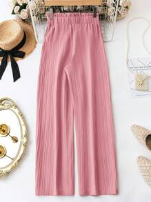 SHEIN LUNE Women's Solid Color Ruffle Hem Lace-Up Casual Pants, Daily Wear,Casual - Mauve Purple - View 2