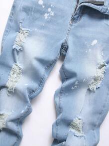 Manfinity Hypemode Men's Casual Distressed Skinny Fit Washed Denim Jeans - Light Wash - View 5