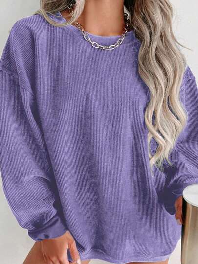 INAWLY Moletom minimalista plus size de cor sólida, gola redonda e manga comprida, ideal para uso casual diário, formatura, volta às aulas e para professoras. Perfeito para o outono/inverno.