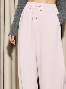 AiiRZ Tie Waist Wide Leg Trouser - Baby Pink - View 4