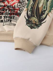 ROMWE MEN Street Life Men's Loose Short Print Sweatshirt Set, Street Style - Apricot - View 6