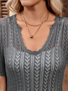 EMERY ROSE Suéter de punto gris de manga corta y escote en V casual para mujer, versátil para primavera/verano