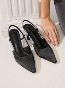 CUCCOO CHICEST Pointy Toe High Heel Black Rhinestone Embellished Fashionable Women Stilettos For Christmas And New Year Holiday Vibe Fall And Winter - Black - View 3