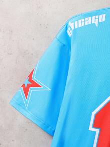 SHEIN Camiseta de manga corta con estampado numérico de estilo deportivo para chicos adolescentes