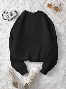 SHEIN LUNE Bluza z nadrukiem w kaczki z kreskówek, luźny, wygodny krój, wygodna jesień/zima - Czarne - Zobacz 2