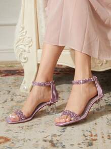 CUCCOO TILAWA Women's Fashion Crystal High Heel Glass Rhinestone Decor High Heel Sandals, Suitable For Going Out, Banquets & Events Spring Shoes Spring Break Easter Prom Heels - Pink - View 1