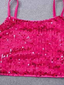 2 件套 Tween 女童运动亮片装饰吊带背心套装 - 玫紅色 - 查看 5