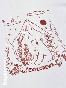 SHEIN T-shirt de sport à manches courtes pour jeune fille avec imprimé graphique blanc pour une utilisation extérieure