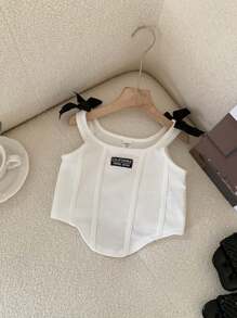 Souflis Souflis 2 件套女婴/婴儿/幼儿 0-3 岁时尚弧形下摆吊带上衣和百褶裙套装，黑色和白色 - 黑與白 - 查看 3