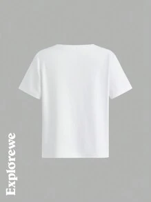 SHEIN T-shirt de sport à manches courtes pour jeune fille avec imprimé graphique blanc pour une utilisation extérieure