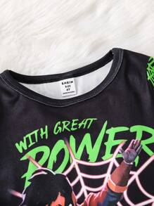 2 Peças Conjunto de Roupa Casual Brilha no Escuro para Menino Jovem, Top de Manga Longa e Calça Justa