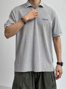 DAZY 男士字母印花灰色短袖 Polo 衫，夏季 - 灰色 - 查看 3