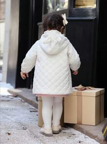 SHEIN Toddler Girls Lace Hooded Pocket Waist Windbreaker, Thick And Warm, Fashion Cute Unique Outdoor Jacket, Autumn/Winter