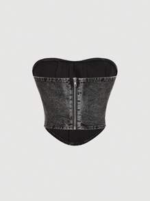 SHEIN 女士休闲洗水牛仔吊带背心 - 黑色 - 查看 2