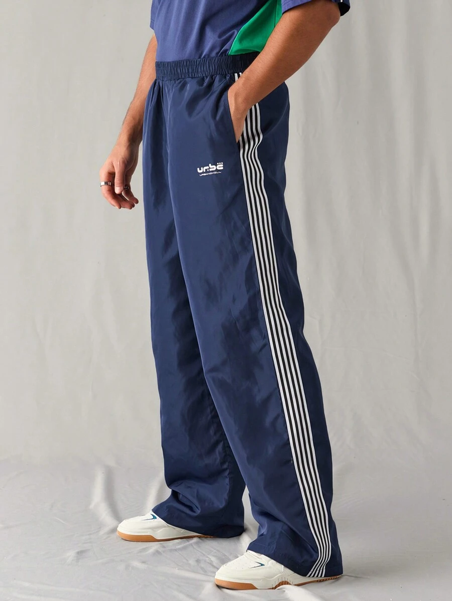 Manfinity RebelGame Men's Regular Size Navy Blue Loose Straight Wide Leg Drawstring Casual Sport Pants - Royal Blue - View 1