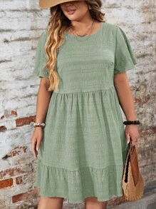 SHEIN LUNE Plus Size Casual Plain Textured Short Sleeve Dress