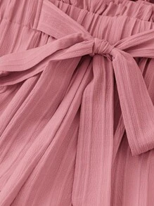 SHEIN LUNE Women's Solid Color Ruffle Hem Lace-Up Casual Pants, Daily Wear,Casual - Mauve Purple - View 5