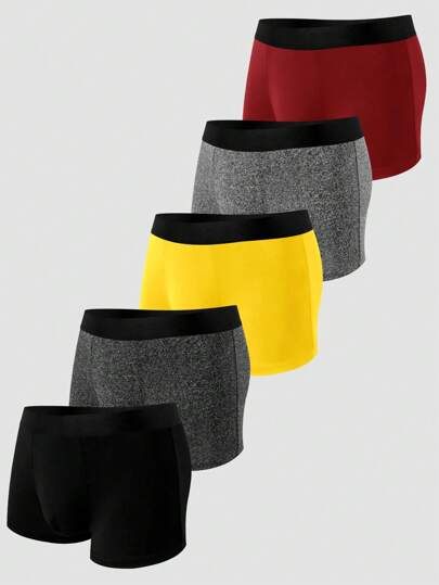 5pcs/Set Men's Breathable Stretchy Boxer Briefs, Sexy Trunks