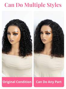 Density Pro 无胶水波波头蕾丝前假发 人发 6x4 闭合预剪卷发波波头假发 预拔戴上即走自然黑色波波头假发 14 英寸 - S1B - 查看 4