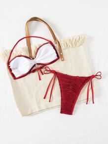 Glamine 2 piezas Conjunto de bikini sexy de mujer con textura de tela sólida y tirantes en forma de estrella de mar, trajes de baño y pantalones de natación, moda festival bohemia, para verano, vacaciones en la playa