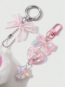 ROMWE Kawaii 3 件套：可爱毛绒甜甜圈、树脂蝴蝶结、心形和星星装饰 + 80 厘米白色蕾丝头带、钥匙扣、包包配件组合，适合女性、女孩的优雅礼物 - 白色 - 查看 7