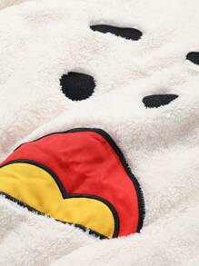 DAZY Plush Cute Emoticon Pattern Warm Pajama Set For Winter - White - View 7