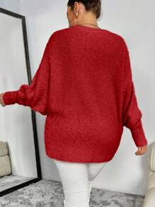 Celure Plus Size Women Loose Batwing Sleeve Beaded Knitted Sweater, Casual Pullover For Autumn & Winter