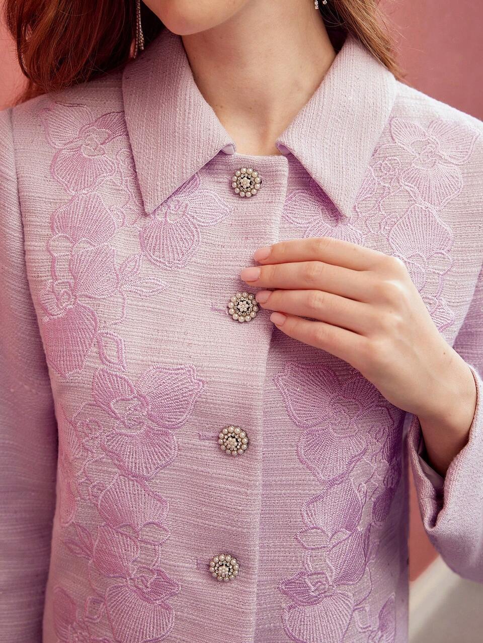 FLORAL EMBROIDERY BUTTON UP BOXY BLAZER,VALENTINE'S DAY,SPRING/SUMMER