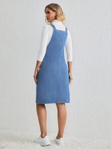 SHEIN 女式休闲洗水牛仔吊带连衣裙 - 淺色水洗藍 - 查看 2