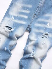 Manfinity LEGND 男式休闲破洞修身牛仔裤 - 淺色水洗藍 - 查看 3