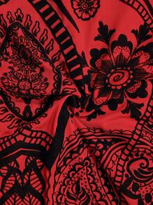 SHEIN SXY Mesh Flocked Paisley Print Fitted Long Skirt - Red - View 5