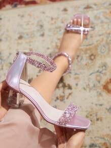 CUCCOO TILAWA Women's Fashion Crystal High Heel Glass Rhinestone Decor High Heel Sandals, Suitable For Going Out, Banquets & Events Spring Shoes Spring Break Easter Prom Heels - Pink - View 11