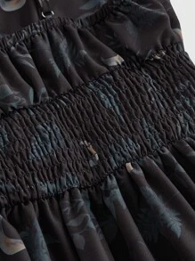 ROMWE Goth Vestido camisero con estampado integral vintage de luna y plantas