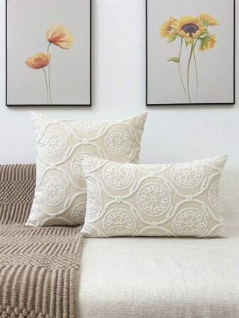 1pc, Embroidery Boho Pattern Throw Pillow Cover Without Insert, Polyster Canvas, Machine Washable, Invisible Zipper, Decoration For Living Room, Sofa& Car.