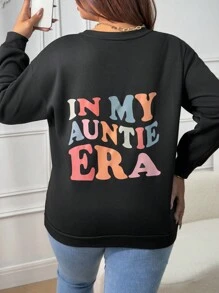 INAWLY Sweatshirt ukuran plus Slogan Casual - Hitam - View 6