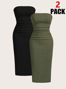 SHEIN EZwear 2 Pieces Set Textured Tube Dress,Summer Dresses For Women