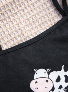 SHEIN Young Girl Cute Cow Pattern Casual Home Wear, Pink - Pink - View 3