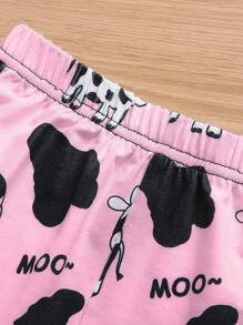 SHEIN Young Girl Cute Cow Pattern Casual Home Wear, Pink - Pink - View 4