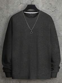 Manfinity Hypemode 男士纯色圆领长袖休闲运动衫 - 深灰色 - 查看 1