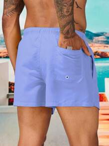 Manfinity Swimmode Quần short đi biển thường ngày có dây rút eo dành cho nam, phong cách Hawaii - Màu xanh lam - Xem 2