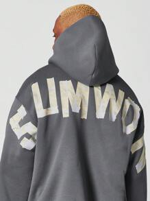 SUMWON Cozy Streetwear Varsity Text Oversized Kangaroo Pocket Fall Winter Casual Fitness Athleisure Sweatshirt Athletic Design Plus Size
