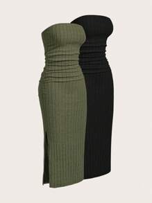 SHEIN EZwear 2 Pieces Set Textured Tube Dress,Summer Dresses For Women