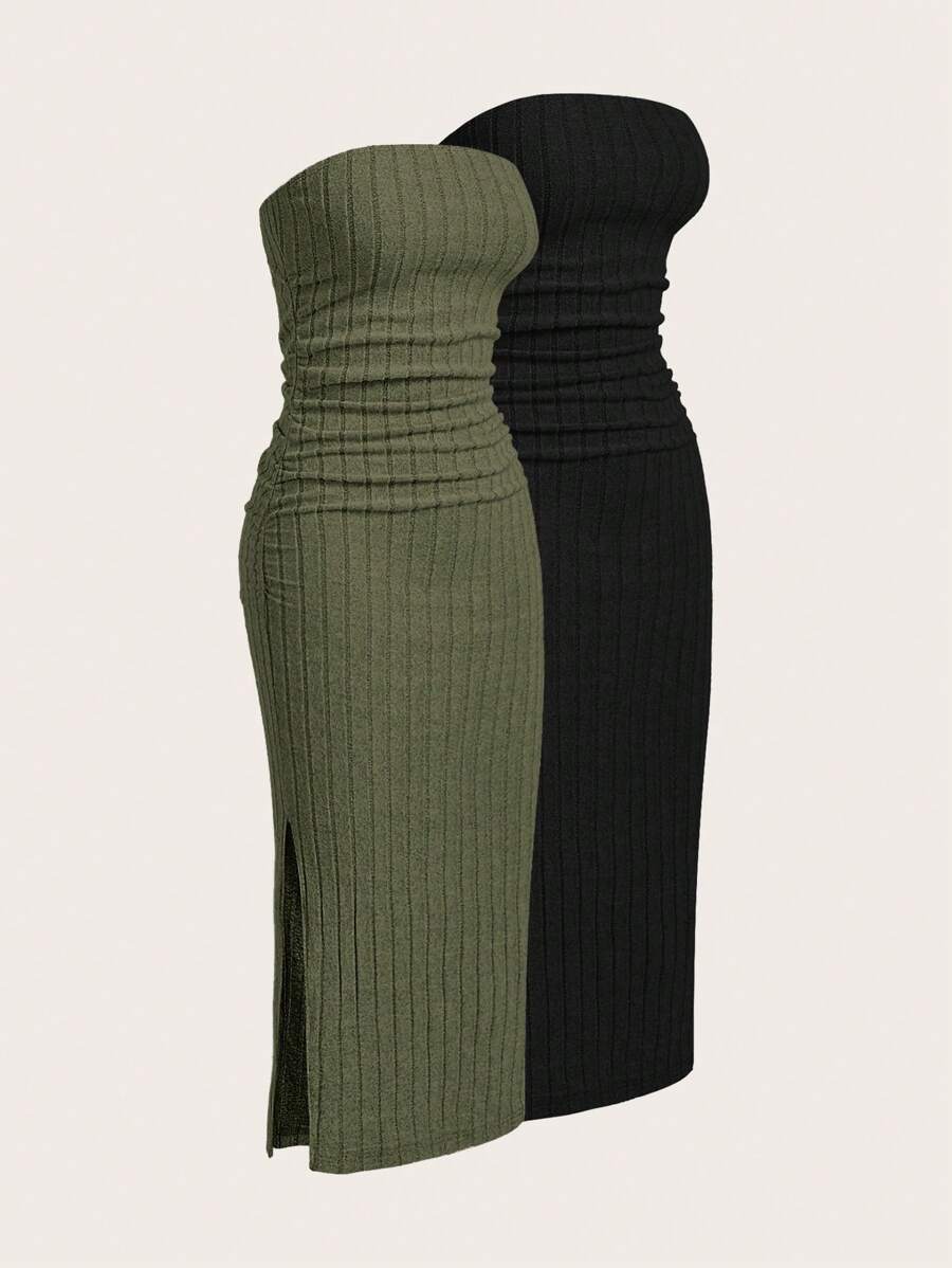 SHEIN EZwear 2 Pieces Set Textured Tube Dress,Summer Dresses For Women