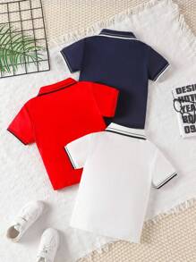 SHEIN Young Boy Classic Fashion Short Sleeve Polo Shirt 3-Piece Set, For Aged 4-7 Years, Suitable For Summer And Spring Wear,Holiday,Summer,Travel, School, Campus, College - Multicolor - View 2