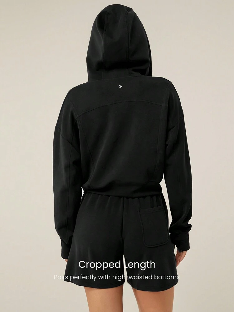 Modal Fleece Zip-Hoodie mit Seitentaschen, Langarm Pullover mit Daumenöffnungen, Alltags Lässig