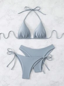 Swim Basics 3 件套女士纯色吊带背心比基尼上衣和下装泳衣套装夏季