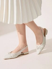 CUCCOO CHICEST Women's Comfortable Slip-On Flats With Bow Design, Square Toe, Casual Elegant Dress Shoes For Work, Commute, Date, Afternoon Tea, White Valentine's Day - Beige - View 2