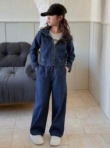 Dazy Kids Completo in denim per ragazze adolescenti - Blu lavato scuro - Visualizzare 5