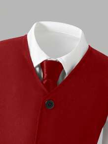 SHEIN 2 件套青少年男孩绅士套装，包括无袖背心夹克和长裤，优雅正式西装，适合生日派对、婚礼、正式场合、周年纪念、毕业典礼 - 酒紅色 - 查看 3