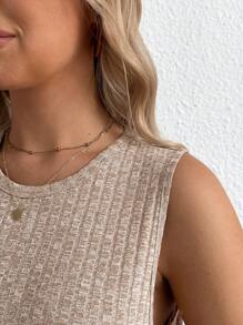 SHEIN Maternity Casual Versatile Solid Color Side Slit Camisole - Apricot - View 4